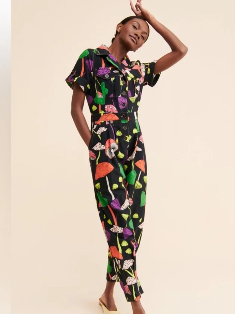 Farm Rio Black Mushroom Print Jumpsuit - Multicolor - Picture 4 of 12